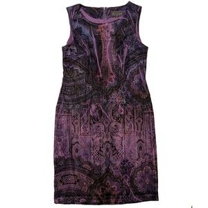 Connected Apparel Womens Dress Suede Feel Purple Paisley Back Zipper Size 6